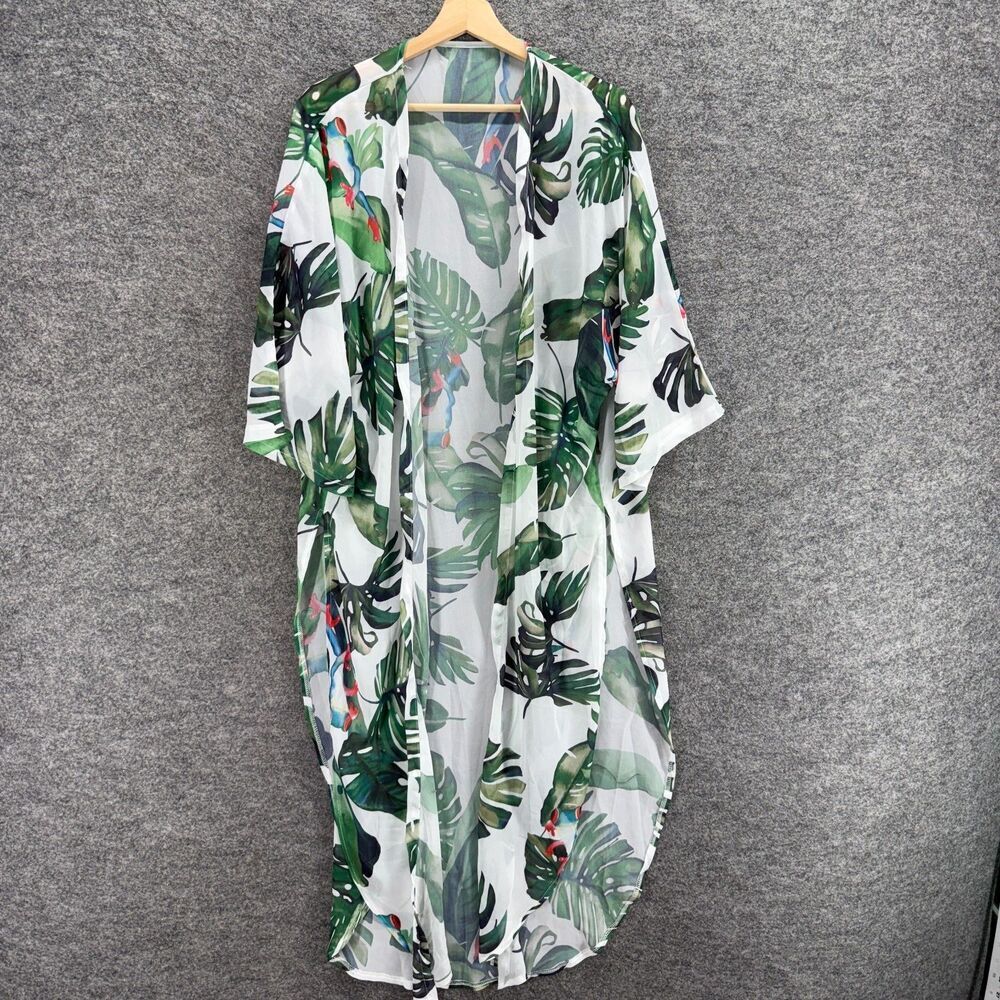 Unbranded Top Women M Medium White Floral Open Front 3/4 Sleeve Pullover Casual
